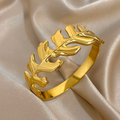 Close-up of Gold Leaf Hair Cuff highlighting the detailed sculpted leaf motif