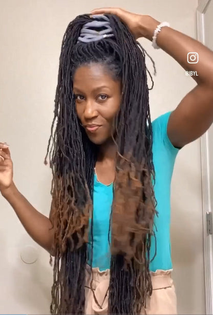 Loc style with the Non damaging Easy to use Ponytail Holder for Locs