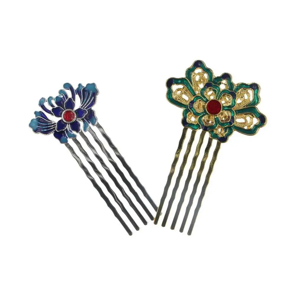  Lotus Hair Comb - Blue &amp; Green