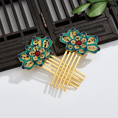  Lotus Hair Comb - Green &amp; Gold