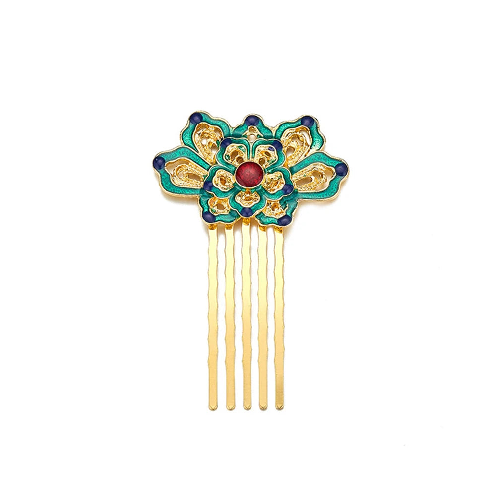  Lotus Hair Comb - Green With Gold