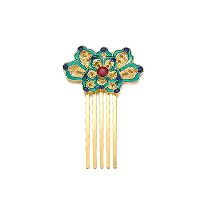 Lotus Hair Comb - Green With Gold