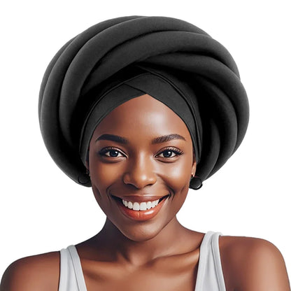 Luxury Black Headwrap – Pre-tied &amp; Festive