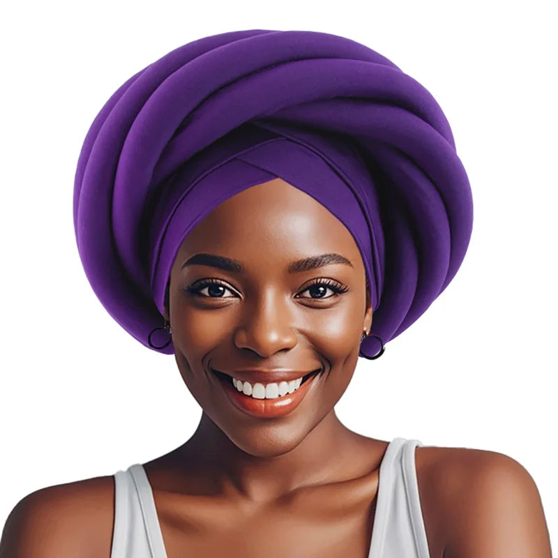 Luxury Dark Purple Headwrap – Pre-tied &amp; Festive