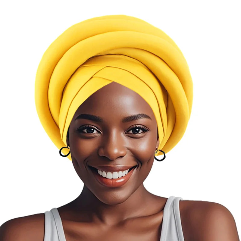 Luxury Yellow Headwrap – Pre-tied &amp; Festive