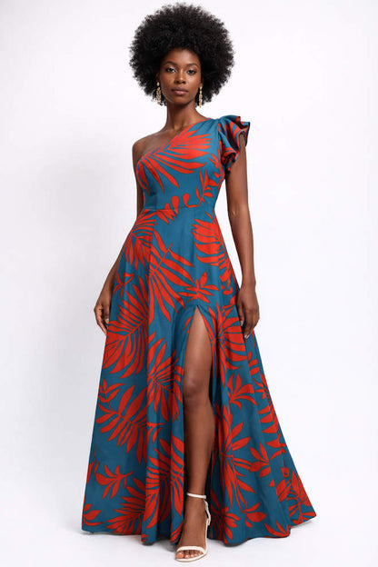 One Shoulder Maxi Dress with High Split Hem