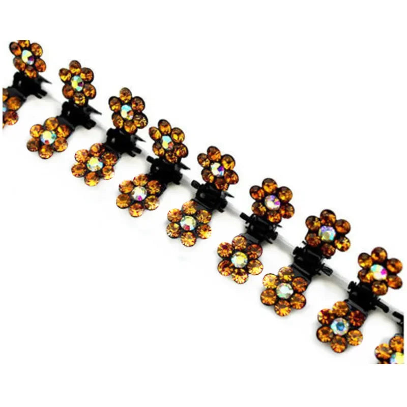 Orange Crystal Flower Hair Claw Clips 