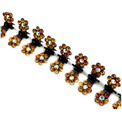 Orange Crystal Flower Hair Claw Clips 