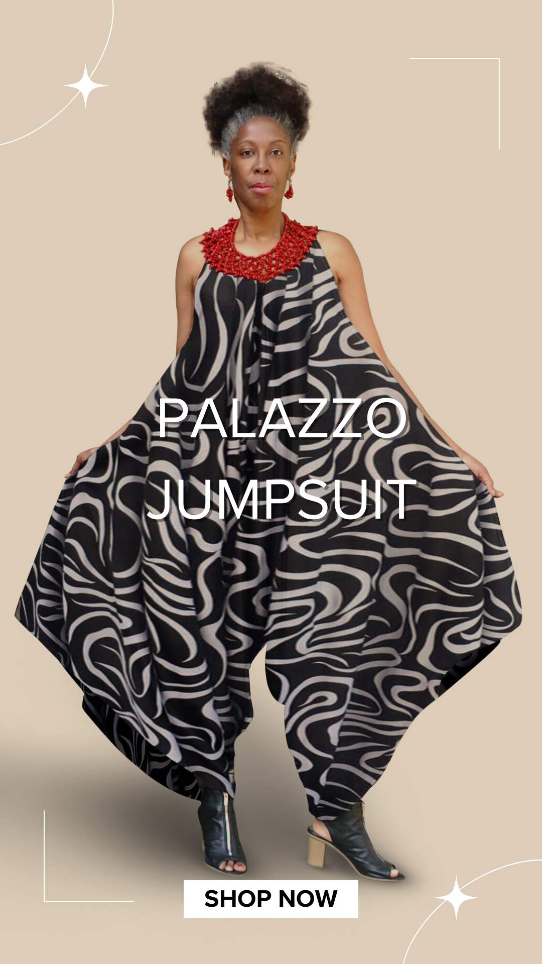 Palazzo Jumpsuit black white for L to 3X