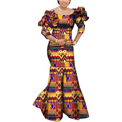 Elegante Mermaid Dashiki Maxi-jurk Wax print katoen 