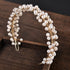 WHITE PEARL BRIDAL HEADBAND WITH GOLD WIRE, CLASSIC AND ELEGANT FOR BRIDES.