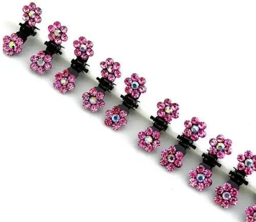 Pink Crystal Flower Hair Claw Clips 