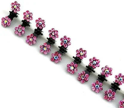 Pink Crystal Flower Hair Claw Clips 