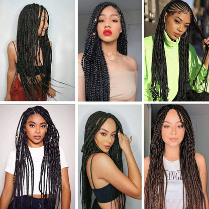 Six women with different hairstyles using  the black Pre Stretched Braiding Hair Extension 