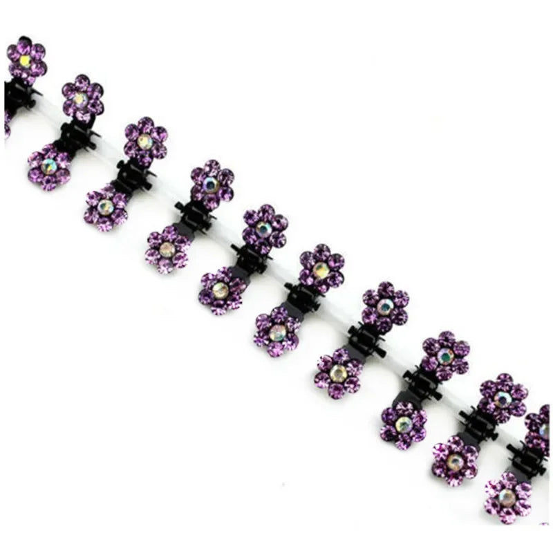 Purple Crystal Flower Hair Claw Clips 