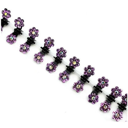 Purple Crystal Flower Hair Claw Clips 