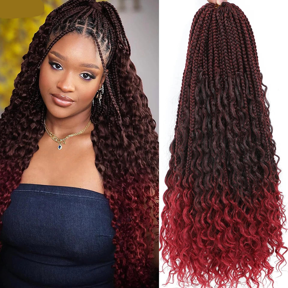 Woman with the Red Boho Box Braid Crochet Hair 