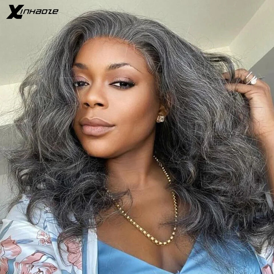 Salt and Pepper Lace Frontal Wig  Wavy 13x4