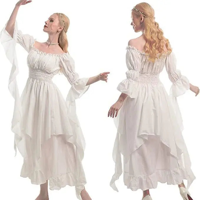 Medieval Halloween Cosplay Renaissance Dress, Court Style Waist Cinching Long Dress