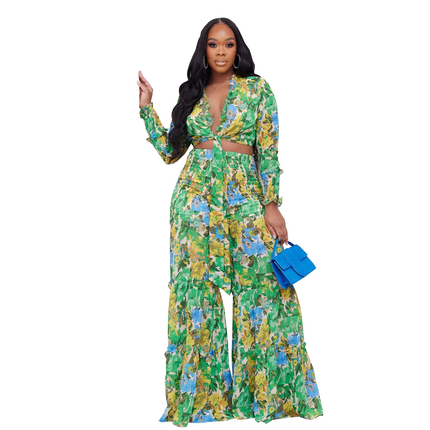 Two-piece Chiffon Palazzo Pant Set in artsy Colors –