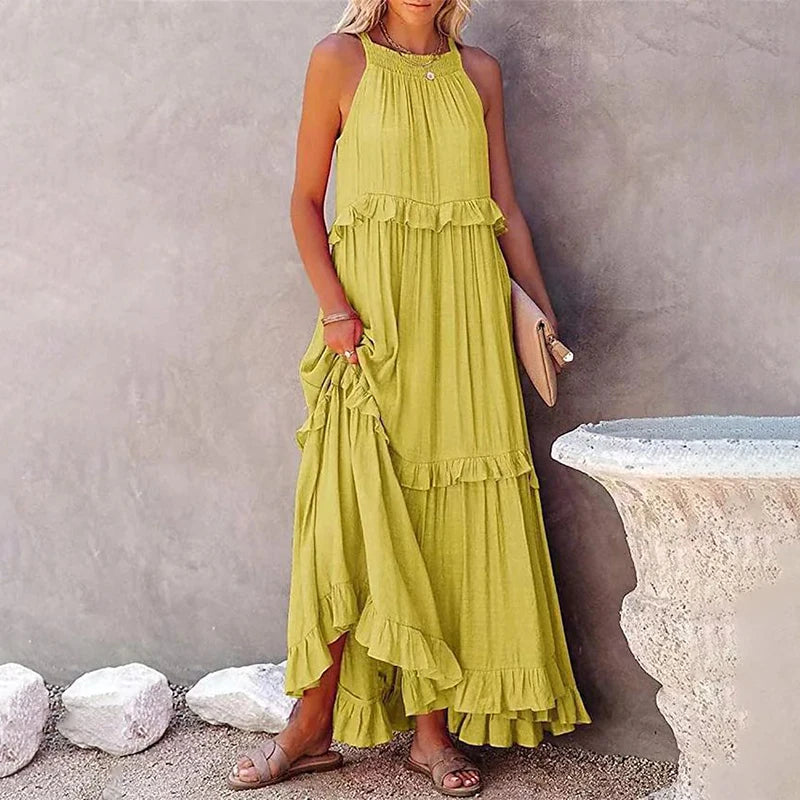 Elegant Sleeveless Ruffles Maxi Dress