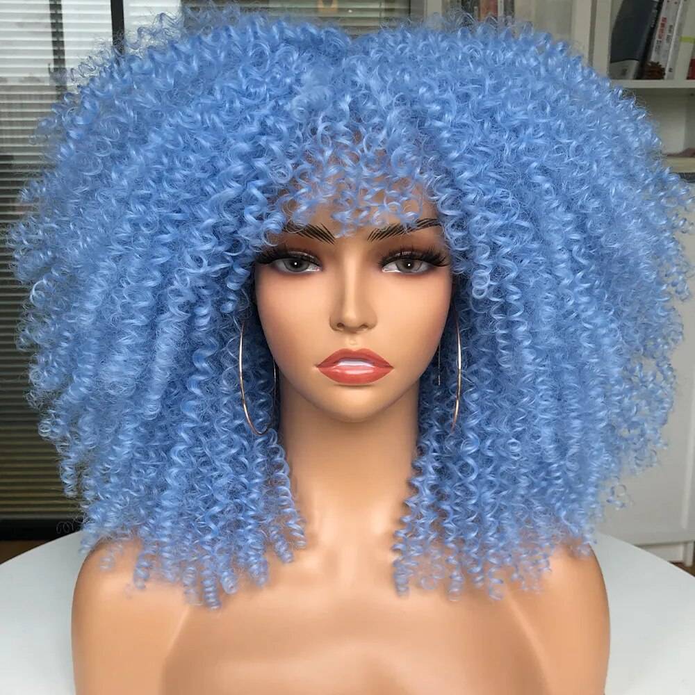 Afro Kinky Curly Wig With Bangs For Black Women 16&