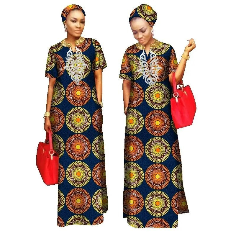 African Maxi Dress with pockets and head wrap