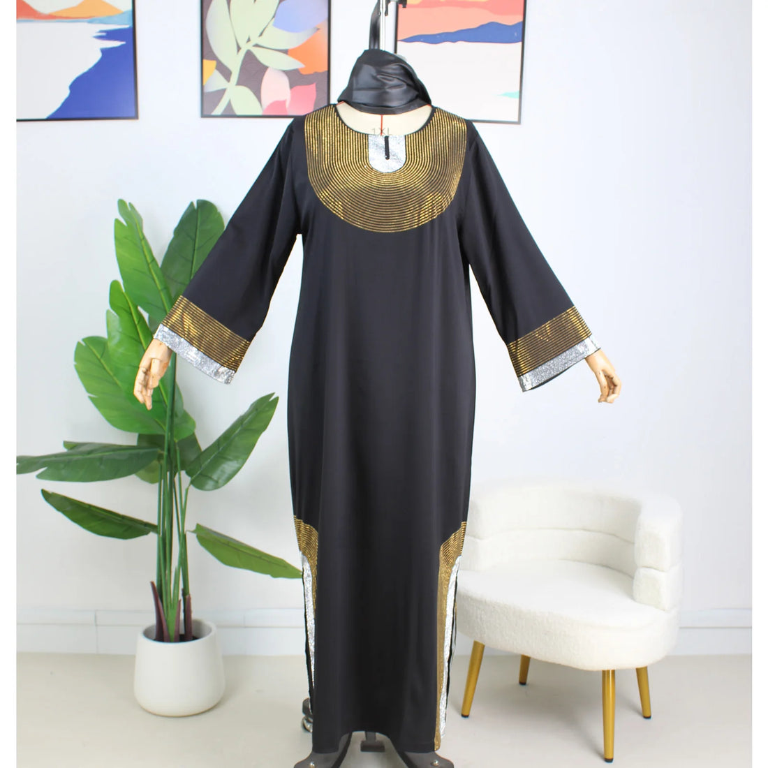 Elegant Navy Blue African Kaftan Maxi Dress For plus size Woman