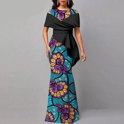 Off The Shoulders African Maxi Dress O-neck High Waist Ankara Attire
