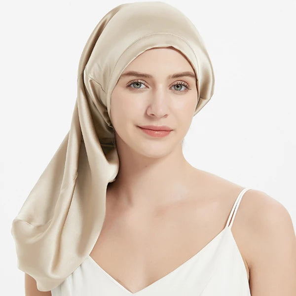 100% Mulberry Silk Sleep Bonnet for Long Hair