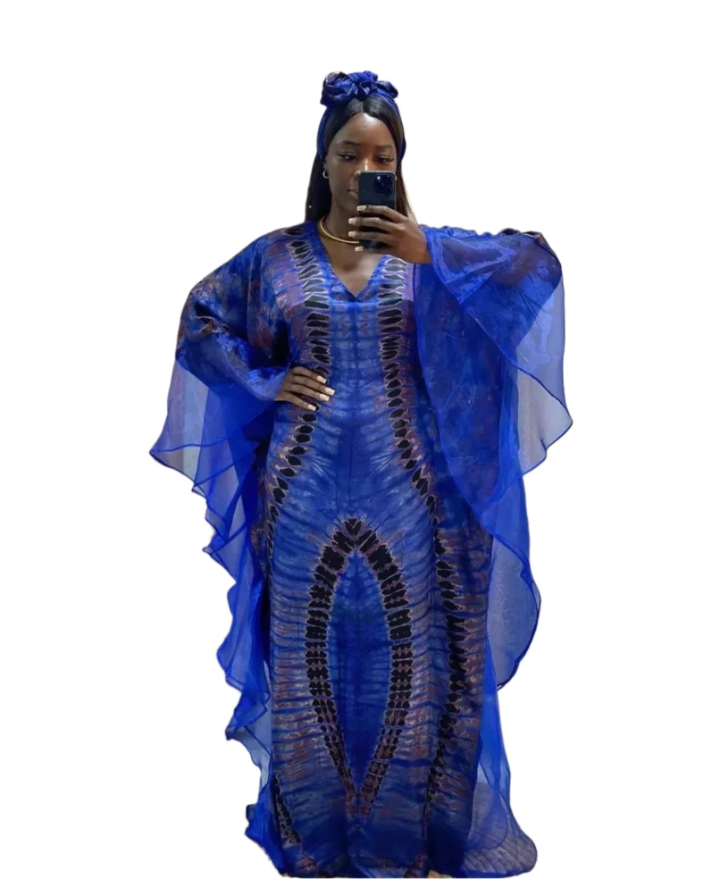 Mesh Patchwork Caftan Abaya Dress With Headscarf