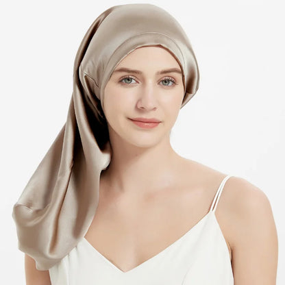100% Mulberry Silk Sleep Bonnet for Long Hair