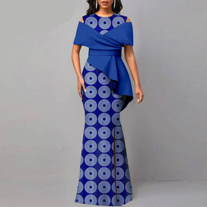 Blue patterned dress with &