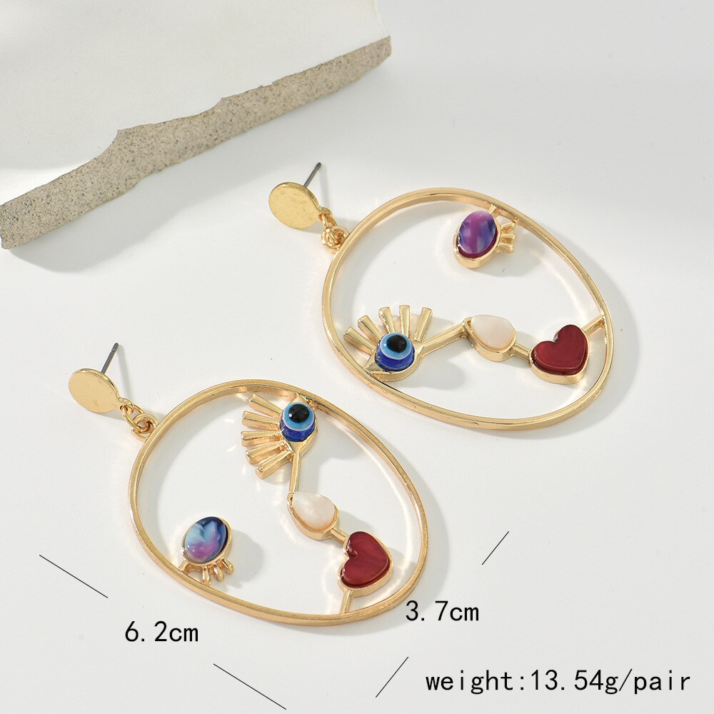 Gold Plated Vintage Picasso-like Face Earrings