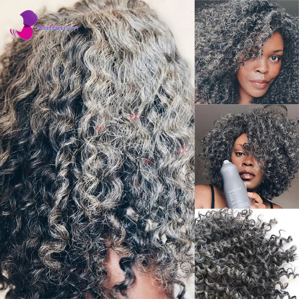 Natural Salt and pepper Colored Afro Kinky CurlyBrazilian Wig