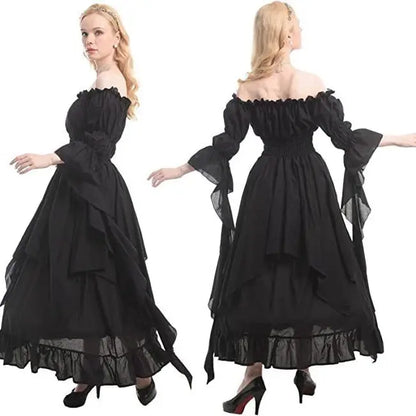 Medieval Halloween Cosplay Renaissance Dress, Court Style Waist Cinching Long Dress