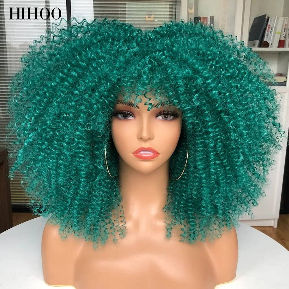 Afro Kinky Curly Wig With Bangs For Black Women 16