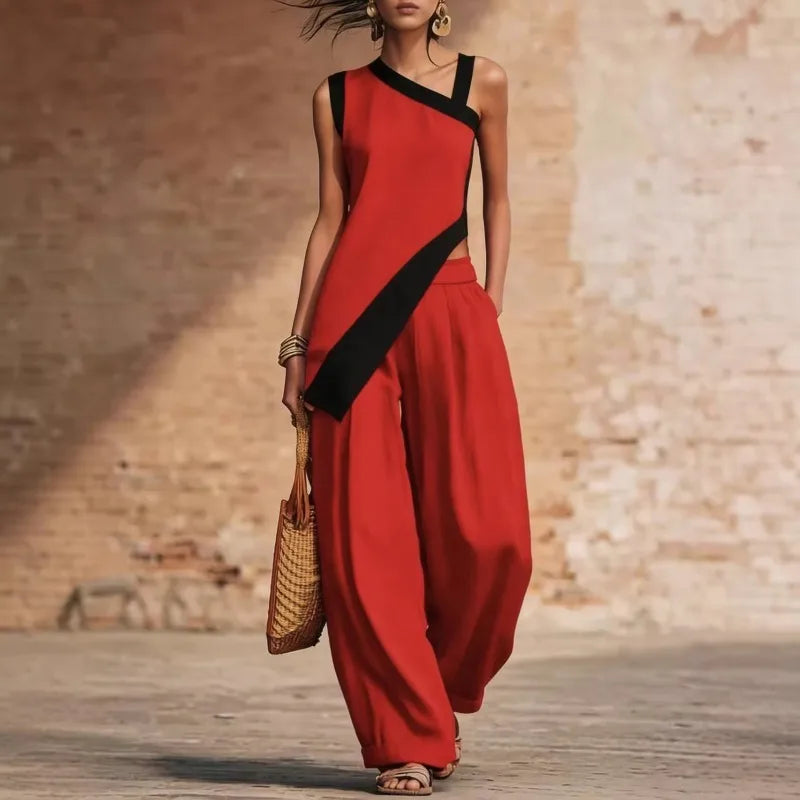 Asymmetric Two-Piece Tunic &amp; Wide-Leg Pants Set