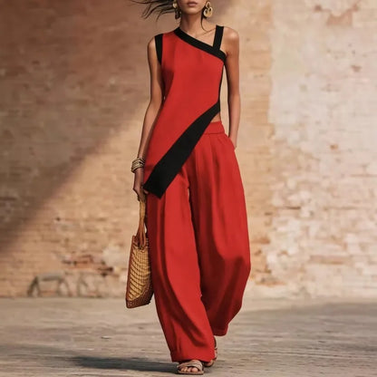 Asymmetric Two-Piece Tunic &amp; Wide-Leg Pants Set