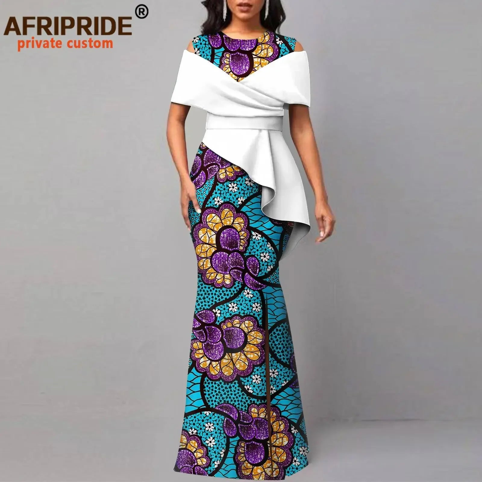 Off The Shoulders African Maxi Dress O-neck High Waist Ankara Attire
