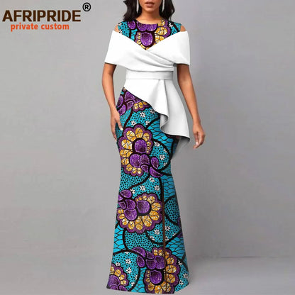 Off The Shoulders African Maxi Dress O-neck High Waist Ankara Attire