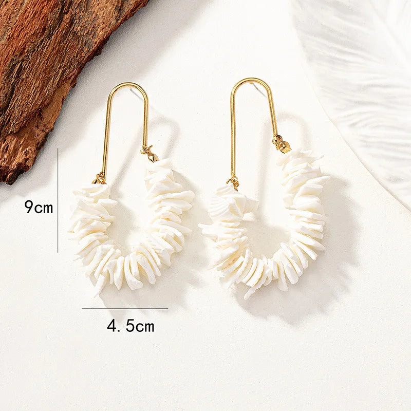 Boho Shell Hoop Earrings with Gold Accent - Natural Statement Jewelry