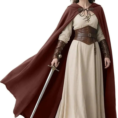 Medieval Hooded Cloak Linen Renaissance Cape With Hood - Halloween Hobbit Cosplay Witch Wizard