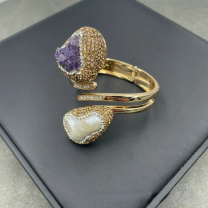 Exquisite Pearl &amp; Amethyst Cuff Jewelry Set