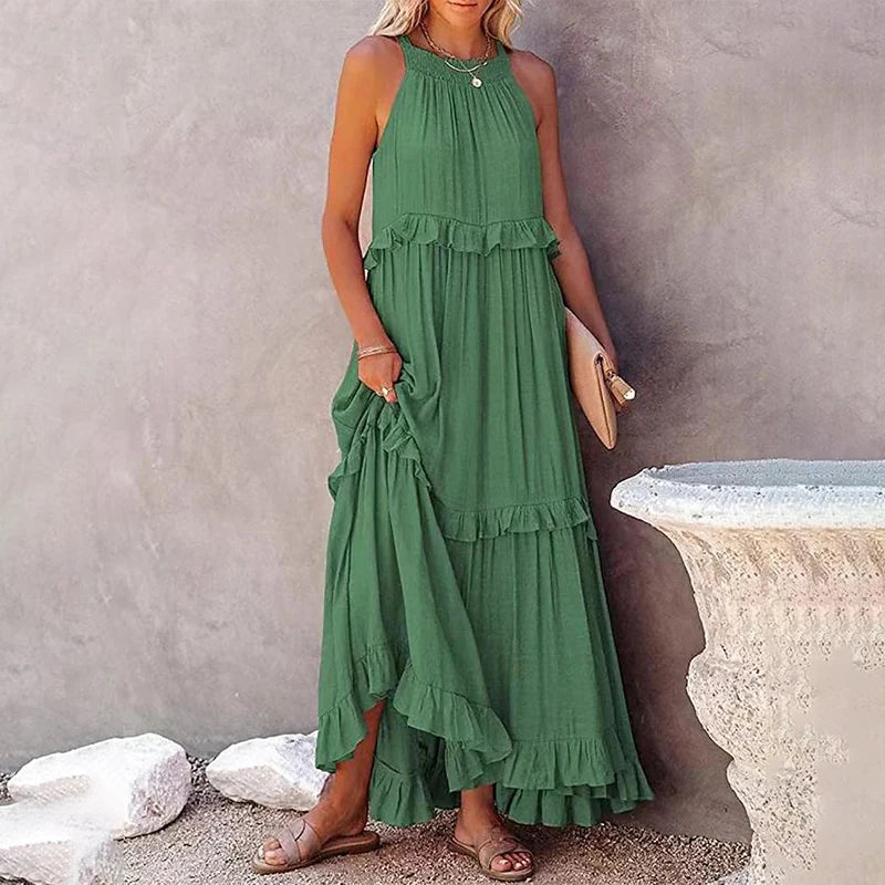 Elegant Sleeveless Ruffles Maxi Dress