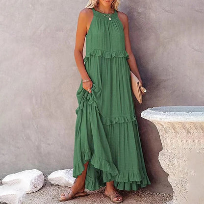 Elegant Sleeveless Ruffles Maxi Dress