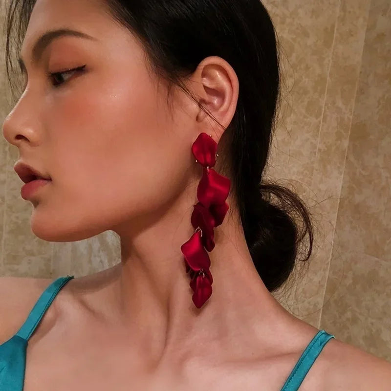 Crimson Petal Drop Earrings