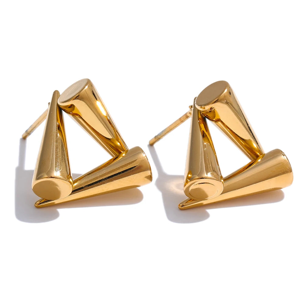 Gold Triangular Stud Earrings