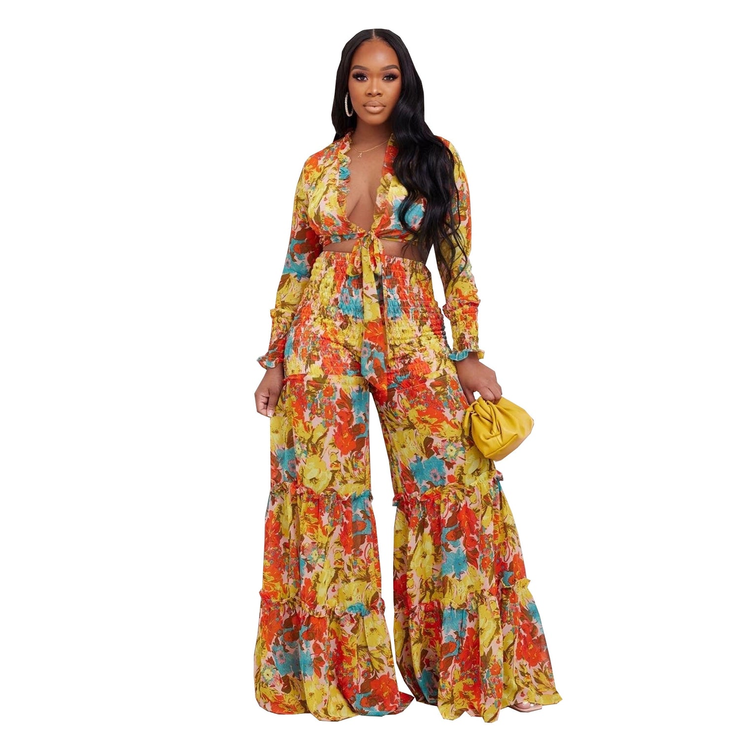 Two-piece Chiffon Palazzo Pant Set in artsy Colors