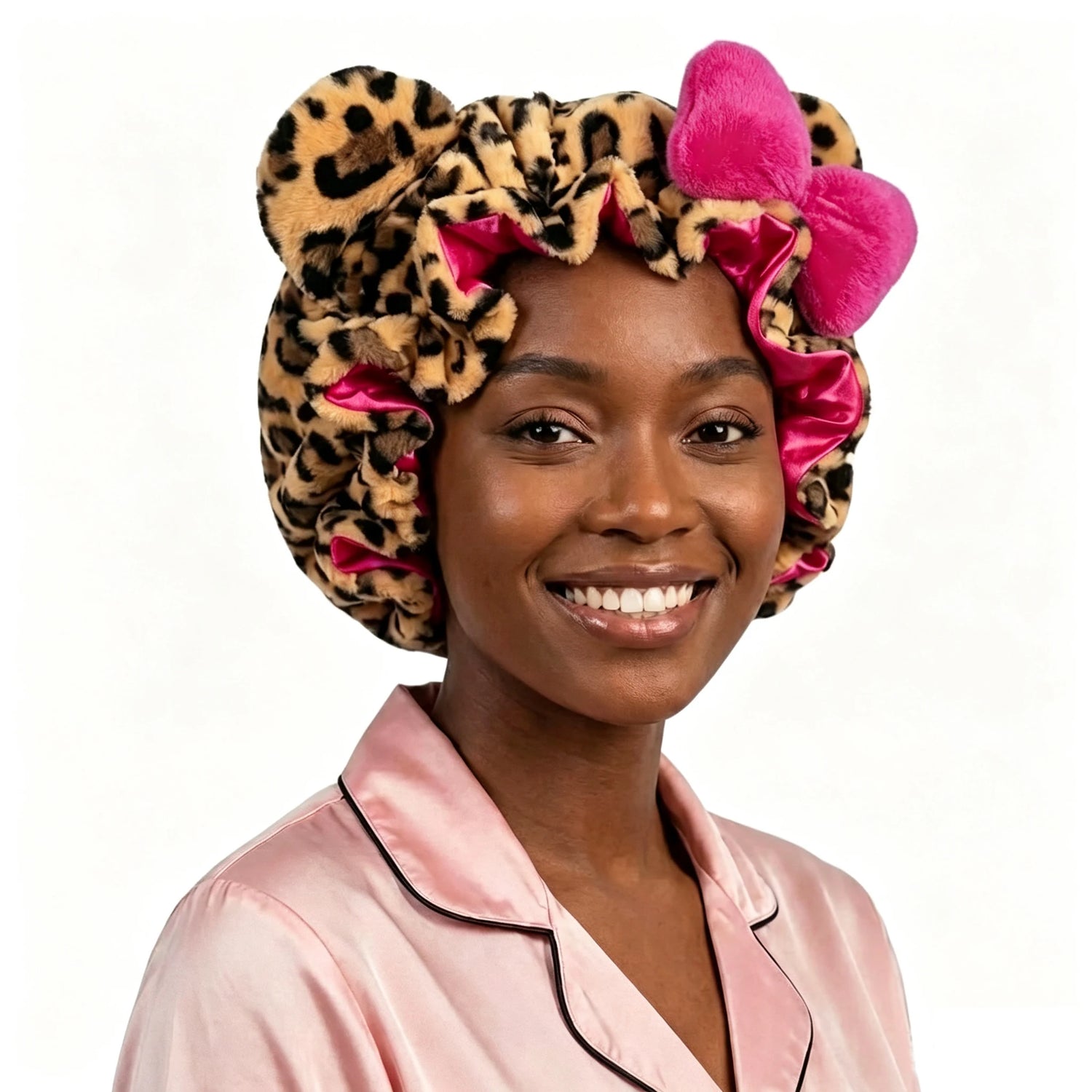Satin Lined Luxe Leopard Print Plush Hair Bonnet